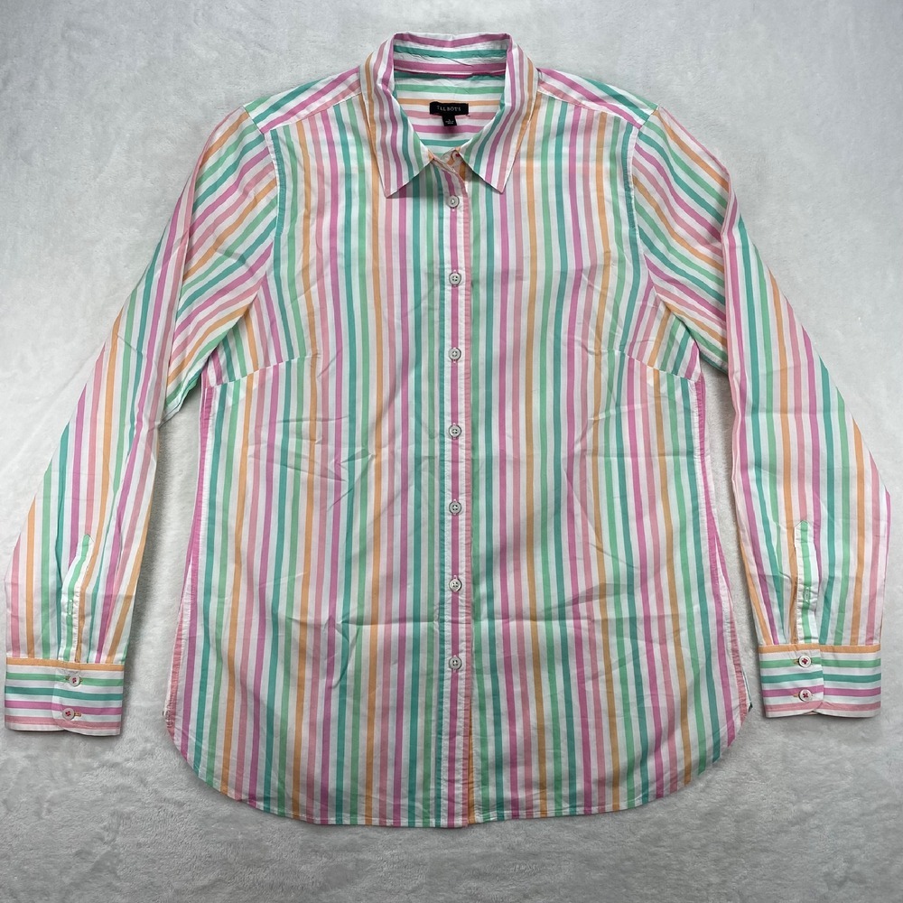 Talbots Striped Cotton Button Down Shirt Pastel Colors Womens Size Sβ